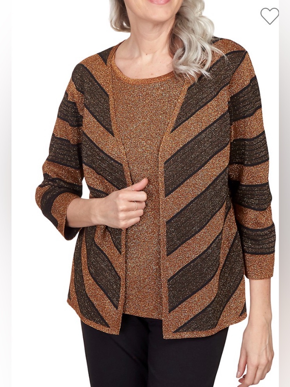 Alfred Dunner Petite Classics Chevron Stripe Two for One Sweater